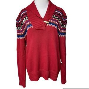 Ralph Lauren Nordic Sweater XL Red Blue NWT V Neck Cotton Long Sleeve NEW
